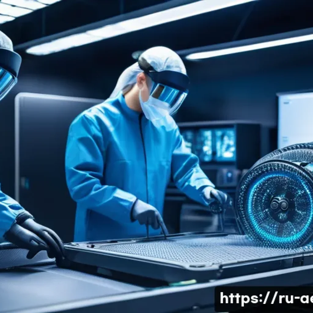 초경량 소재 개발 - A futuristic aerospace laboratory scene showing engineers in protective workwear handling ultra-ligh...