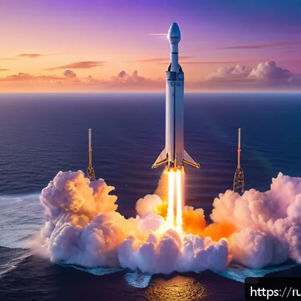 우주 물류 및 보급 시스템 - A detailed futuristic scene showing a reusable SpaceX Falcon 9 rocket landing vertically on a drone ...